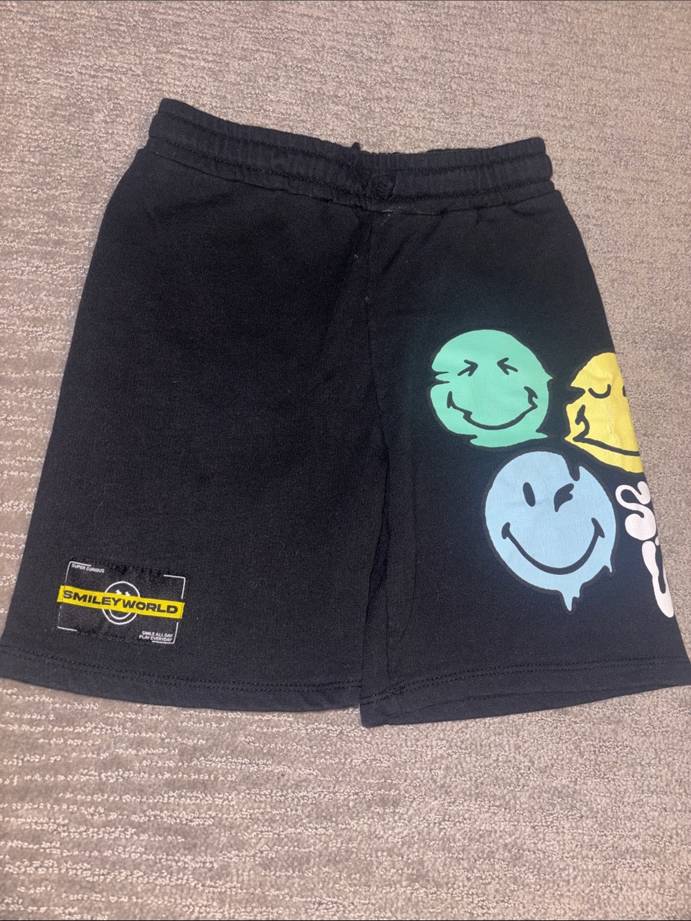 Zara Smiley World Black Graphic Boys Shorts with Colorful Smiley Faces